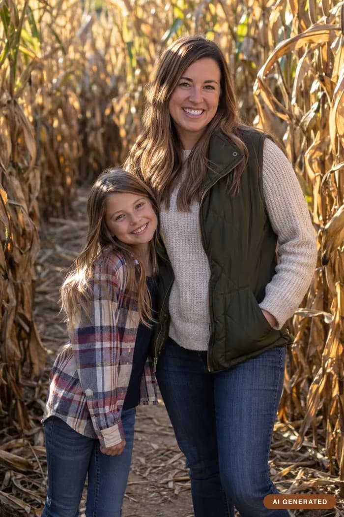 Corn maze — A bend in a tall corn maze, low afternoon sun.