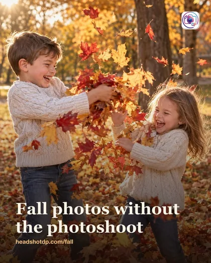Two children throwing autumn leaves — fall pictures from your phone photos
